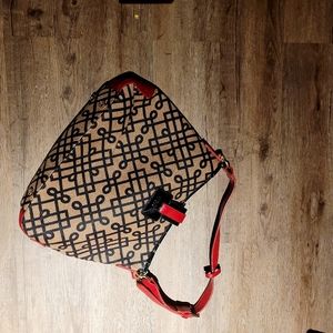 Spartina navy and brown with red adjustable strap purse